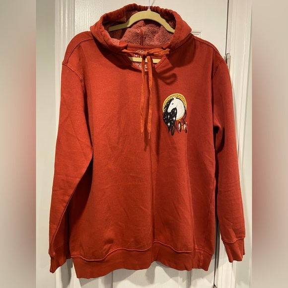 NWT Amadora Size L Burnt Orange Dreamcatcher Pony Feather Hoodie Drawstring Boho - Picture 1 of 11